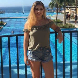 Kendall & Kylie army green cold shoulder top